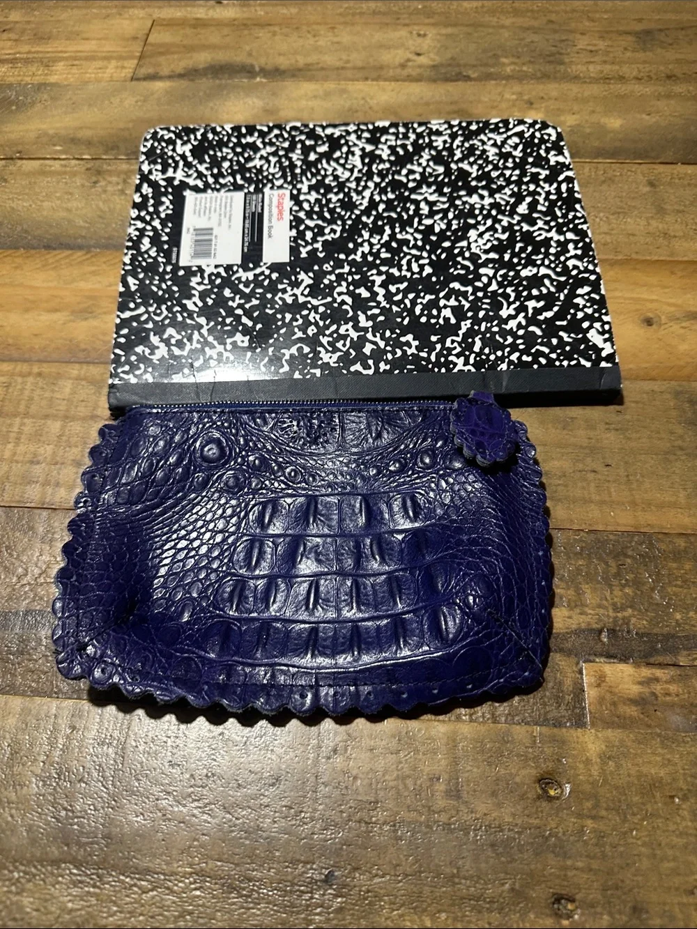 Furla ( made in Italy )  Croc-Embossed Leather Zip Pouch. Royal Blue